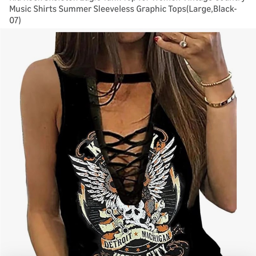 Black Graphic Lace-Up Tank Top